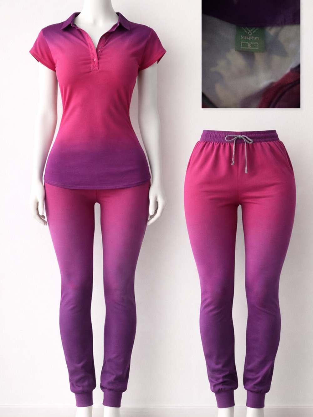 Women’s Gradient Pink Purple Polo & Jogger Set